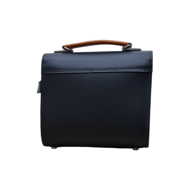 Handmade Leather Two Tone Sugarcube Handbag in Black and Burnt Orange
