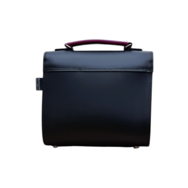 Handmade Leather Two Tone Sugarcube Handbag Black and Magenta