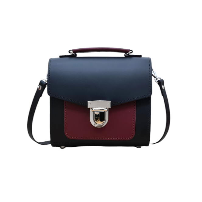Handmade Leather Two Tone Sugarcube Handbag Black Oxblood