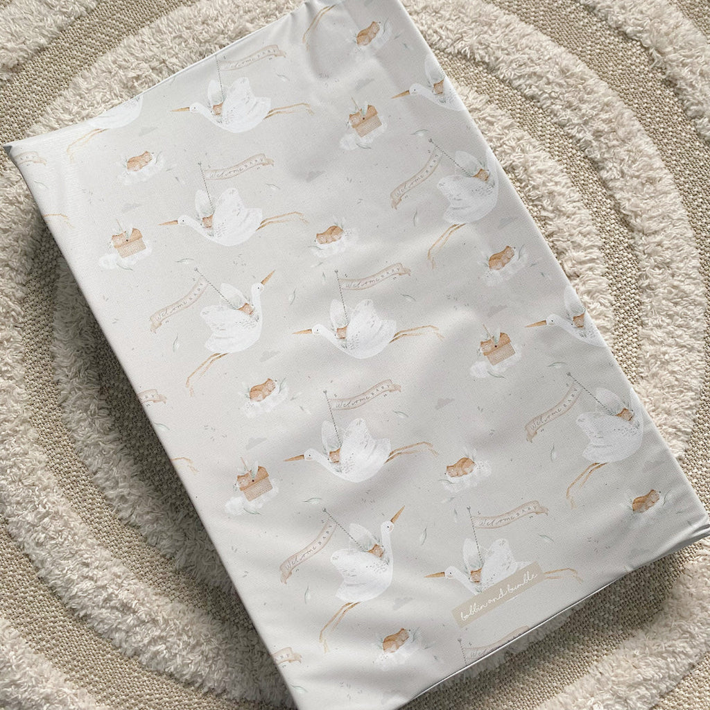 Anti-Roll Wedge Baby Changing Mat - Welcome Baby Print