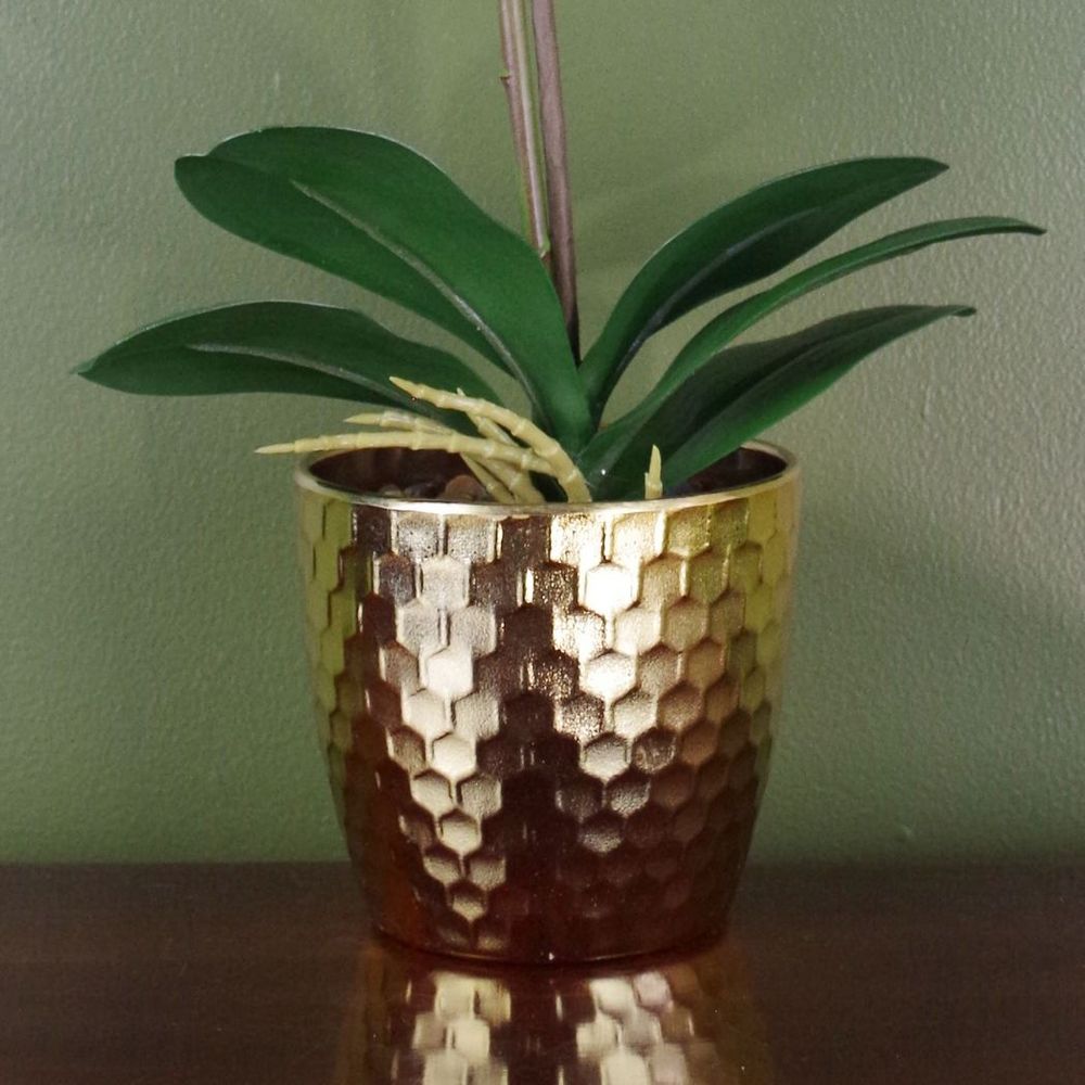 50cm Dark Red Gold Pot Real Touch Orchid Artificial Plant