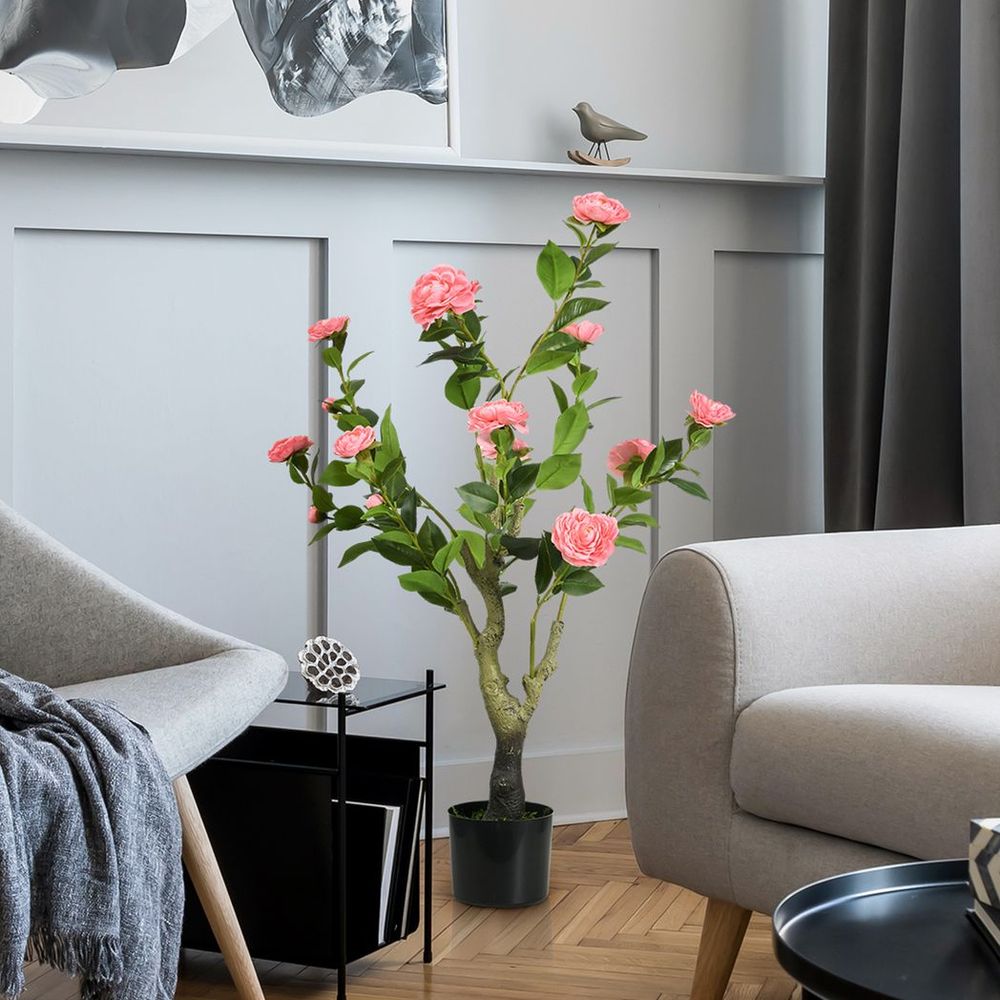 Potted Artificial Camellia Flower Plant in Pink