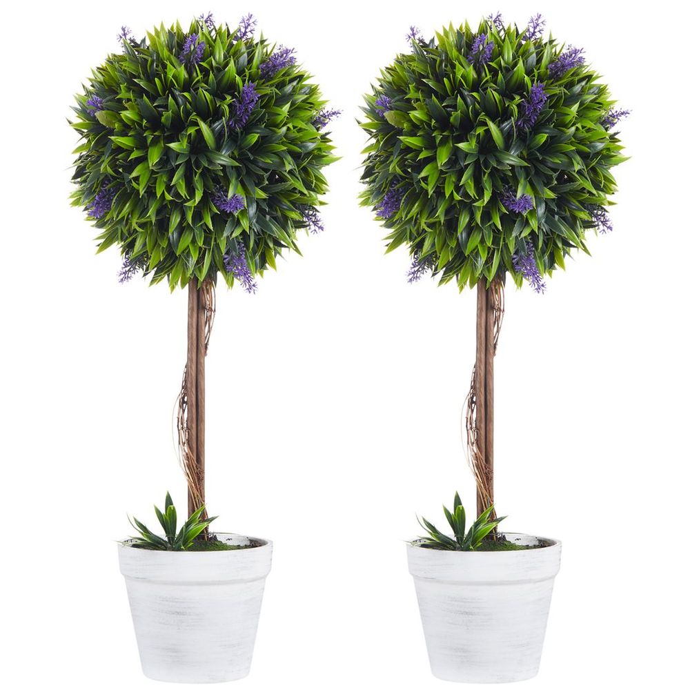 Set of 2 Potted Artificial Lavender Ball Trees 60cm