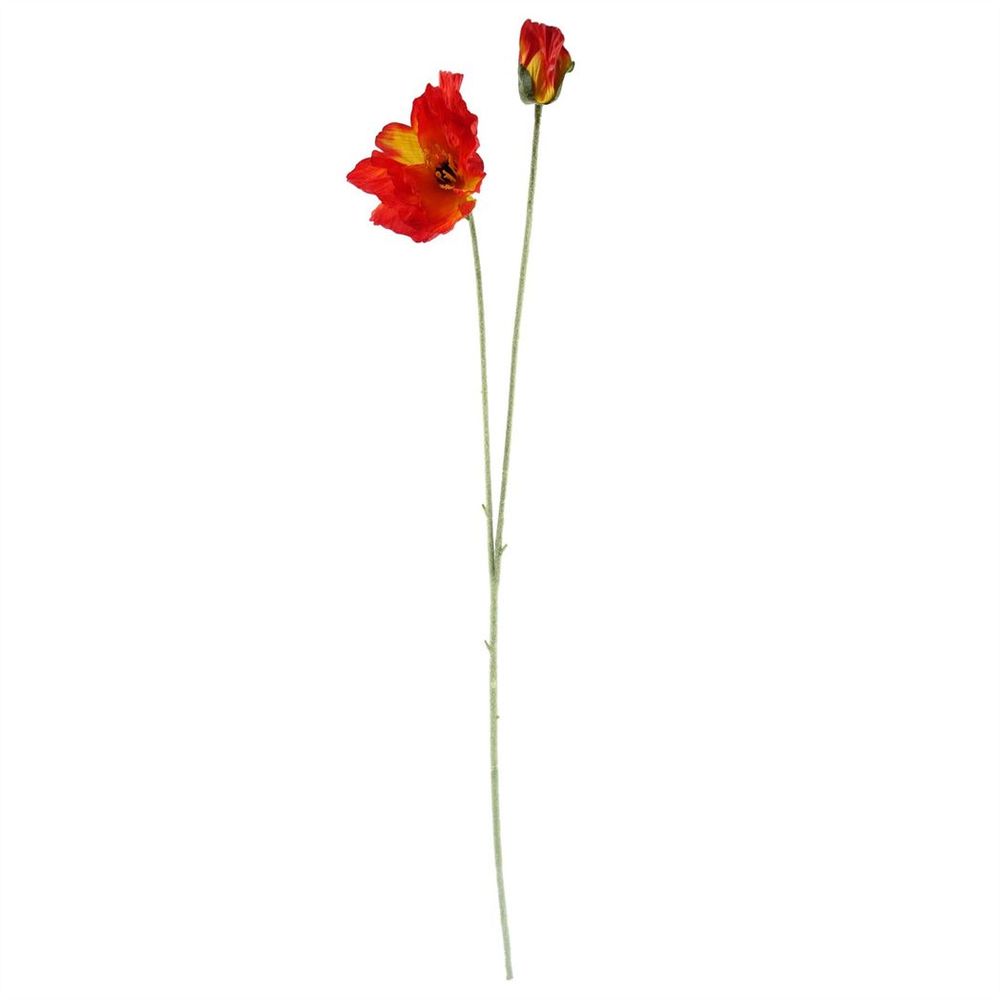100cm Red Poppy and Fern Glass Vase with Complete Artificial Flower Arrangement