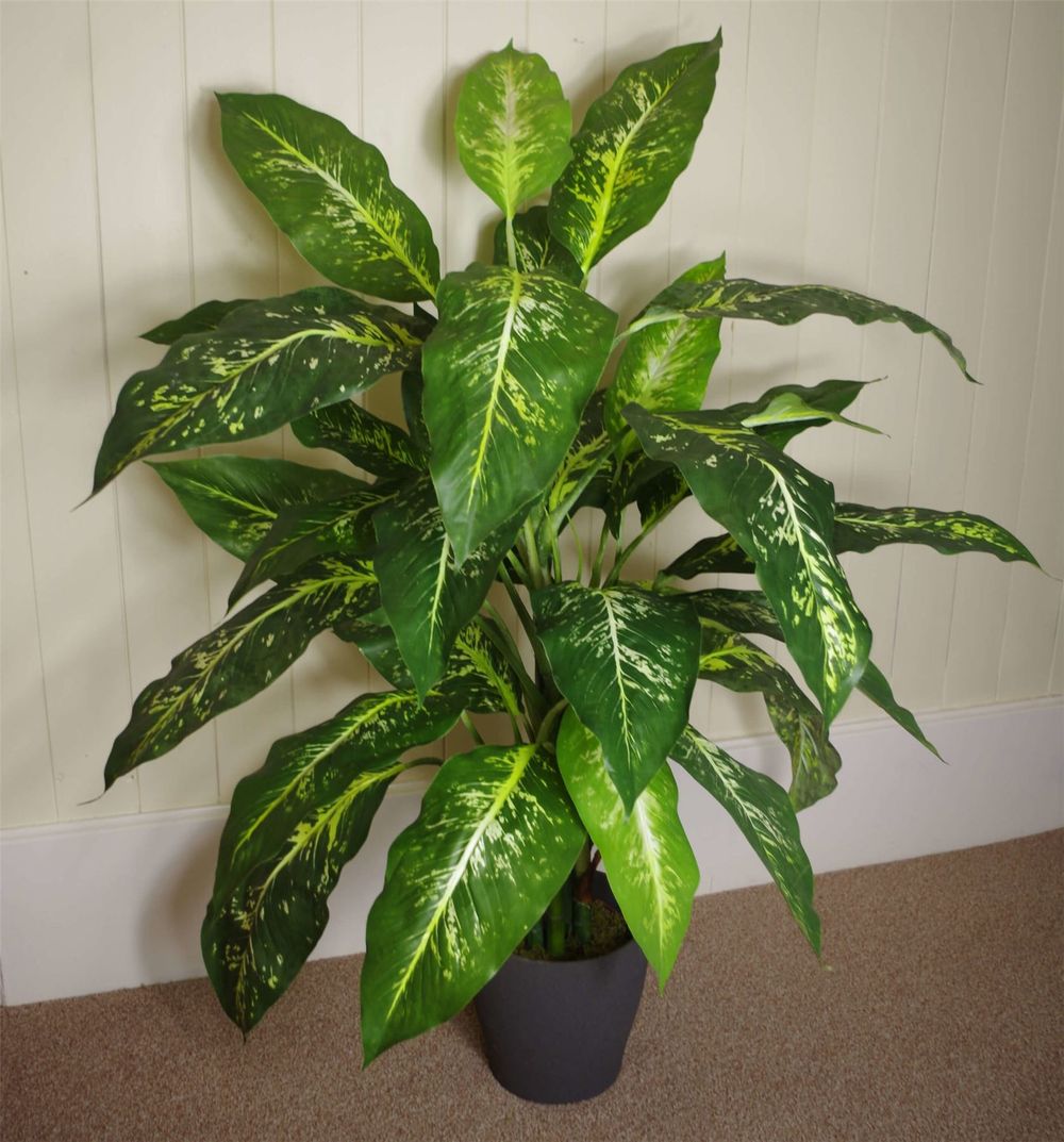 100cm Large Spotted Evergreen Artificial Plant with Silver Metal Planter