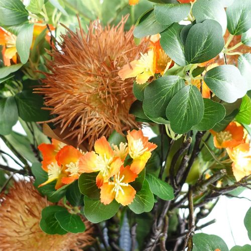 60cm Orange Flower Foliage Spray with Silk Leaves