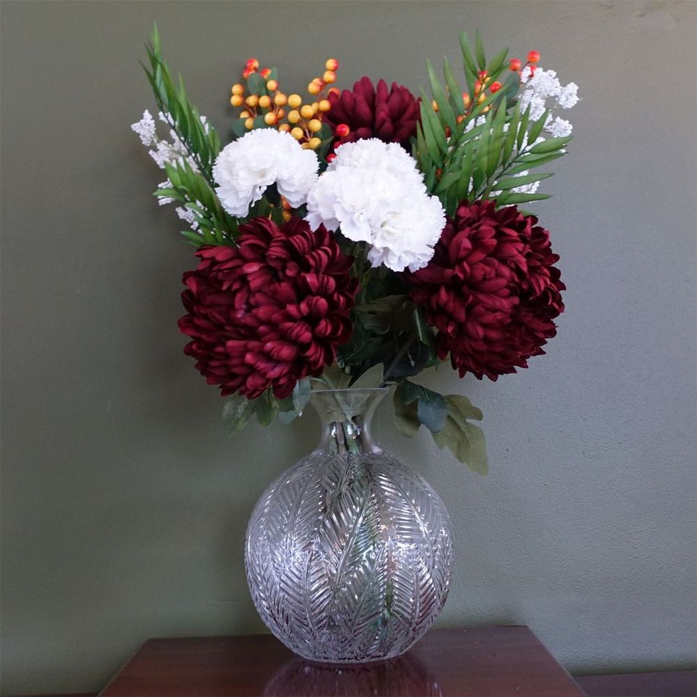 Clear Glass Fern Print Bottle Vase 26cm