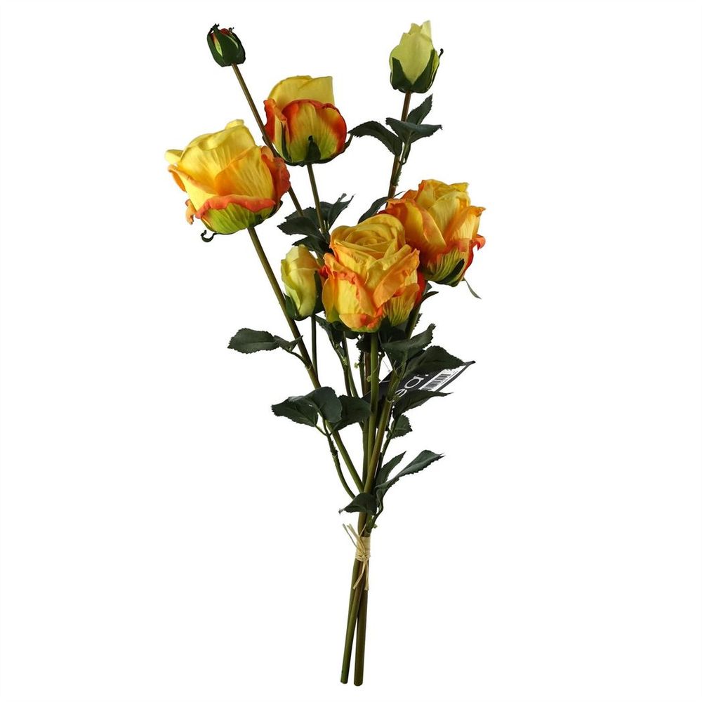 60cm Yellow Rose Artificial Flowers Spray with 4 Blooms and 3 Buds