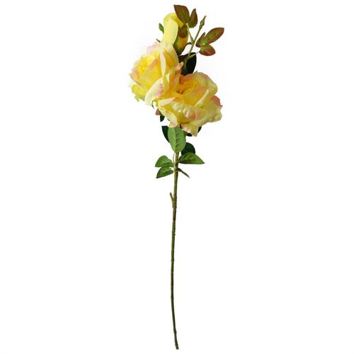 80cm Artificial Yellow Rose Stem with 3 Blooms