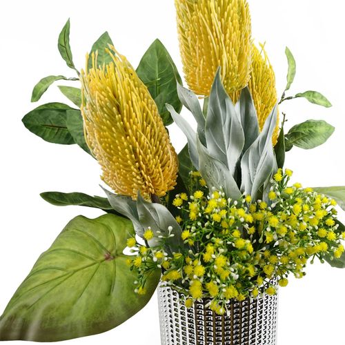 Pack of 6 Yellow Banksia Flower Stems 75cm Artificial