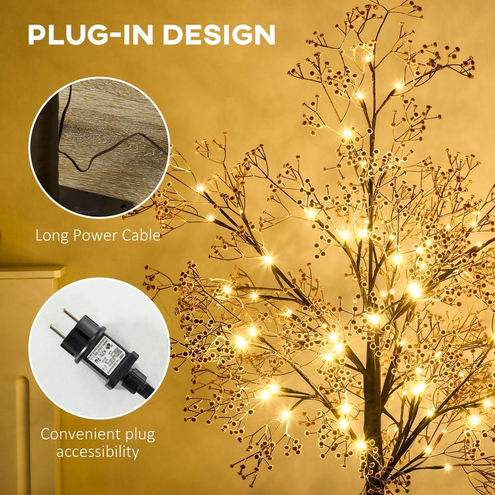 4ft Artificial LED Light Tree with Warm White Lights and Baby Breath Flowers