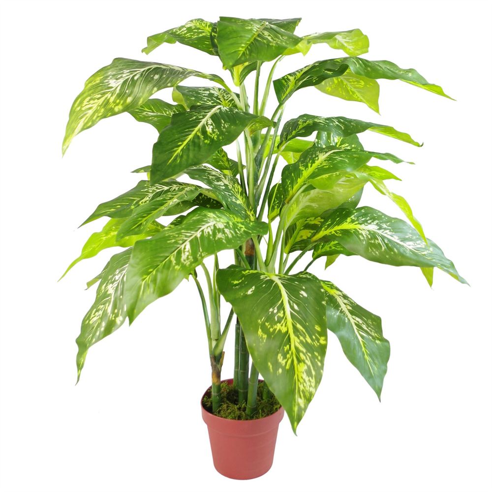 100cm Large Spotted Evergreen Artificial Plant with Silver Metal Planter