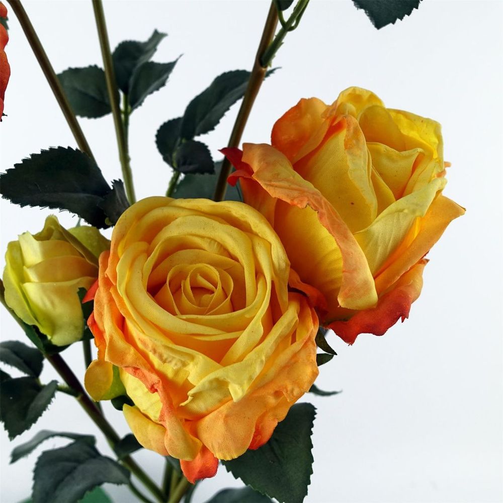 60cm Yellow Rose Artificial Flowers Spray with 4 Blooms and 3 Buds
