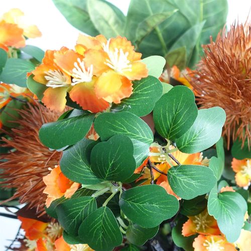 60cm Orange Flower Foliage Spray with Silk Leaves