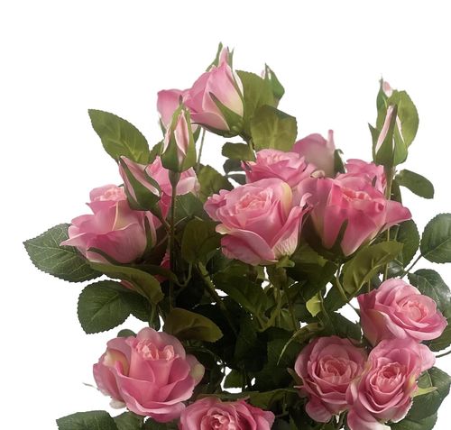 60cm Premium Pink Silk Rose Bush with Realistic Petals