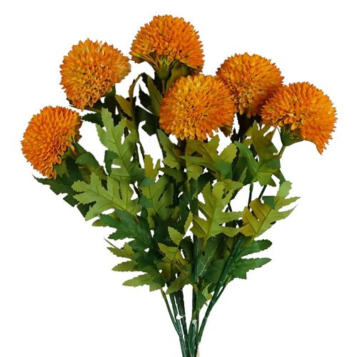 Pack of 6 Large Ball Dahlia Artificial Flower Stems in Yellow 70cm
