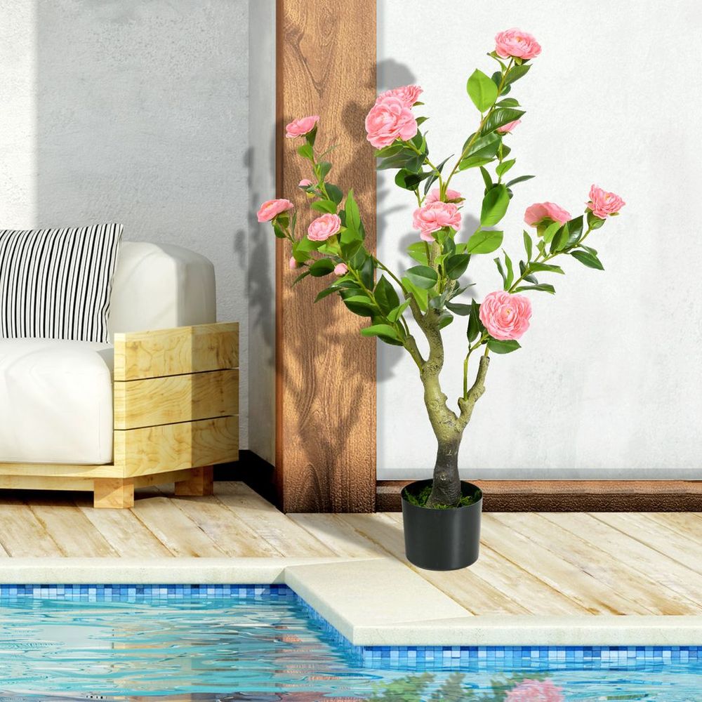 Potted Artificial Camellia Flower Plant in Pink
