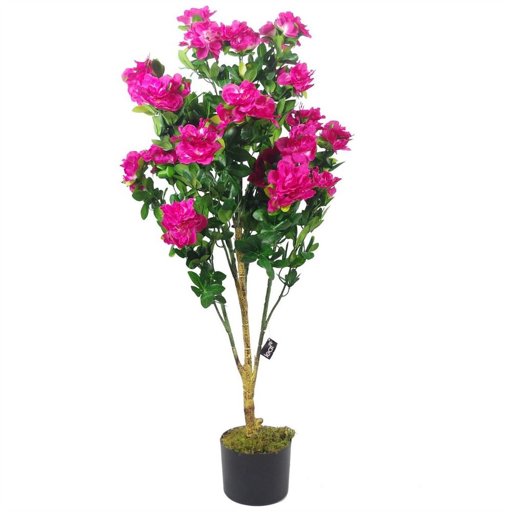 100cm Premium Pink Artificial Azalea with Silver Metal Planter