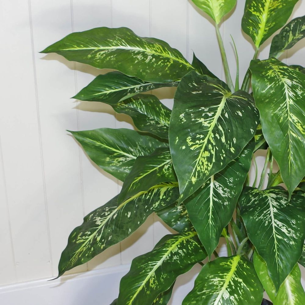 100cm Large Spotted Evergreen Artificial Plant with Silver Metal Planter