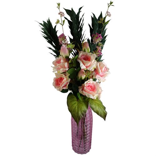 Pack of 6 Artificial Pink Rose Stems 80cm with 18 Flowers