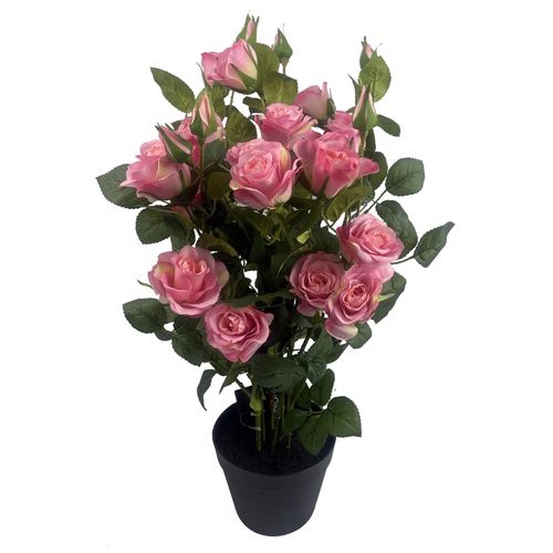 60cm Premium Pink Silk Rose Bush with Realistic Petals