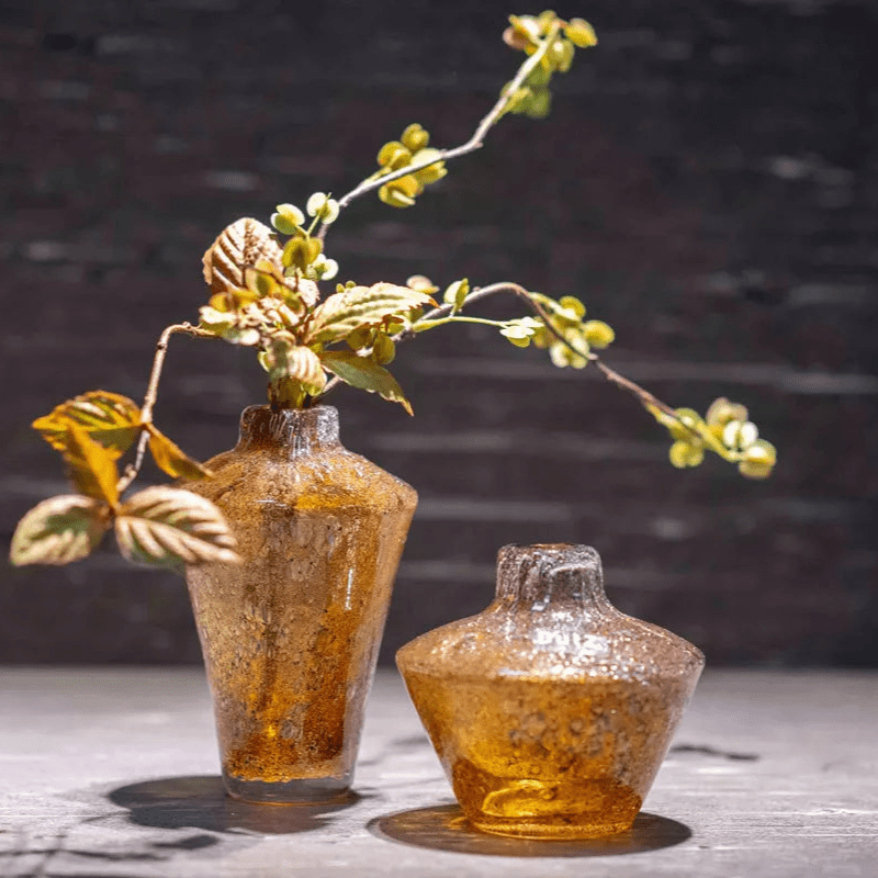 Amber Vase and Diffuser with Icy Bubble Effect