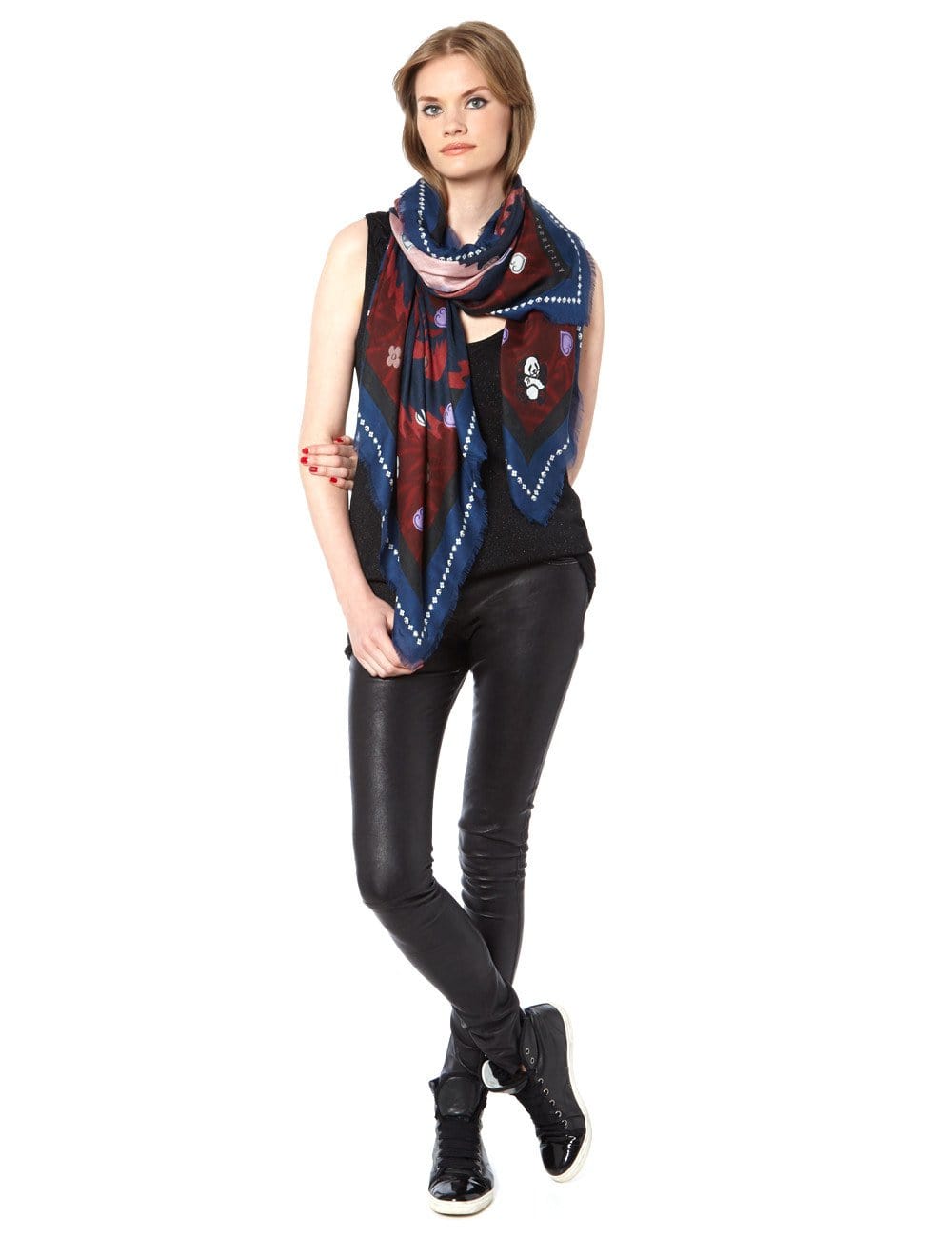 Burgundy Cashmere Modal Scarf with Panda and Emoji Print
