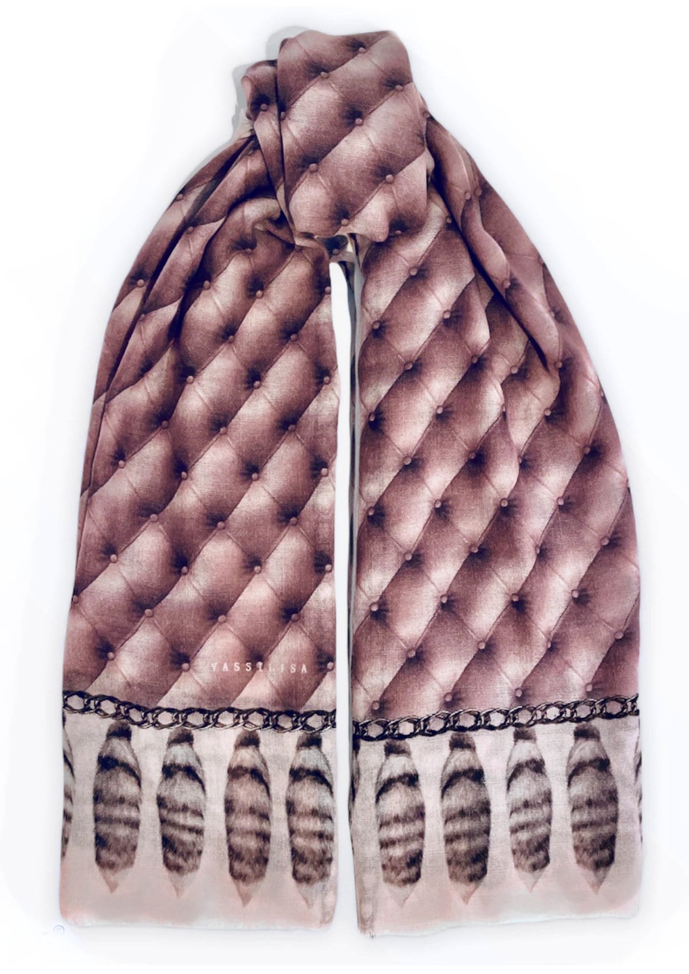 100% Wool Scarf in Rose with Leather Quilt Print XL