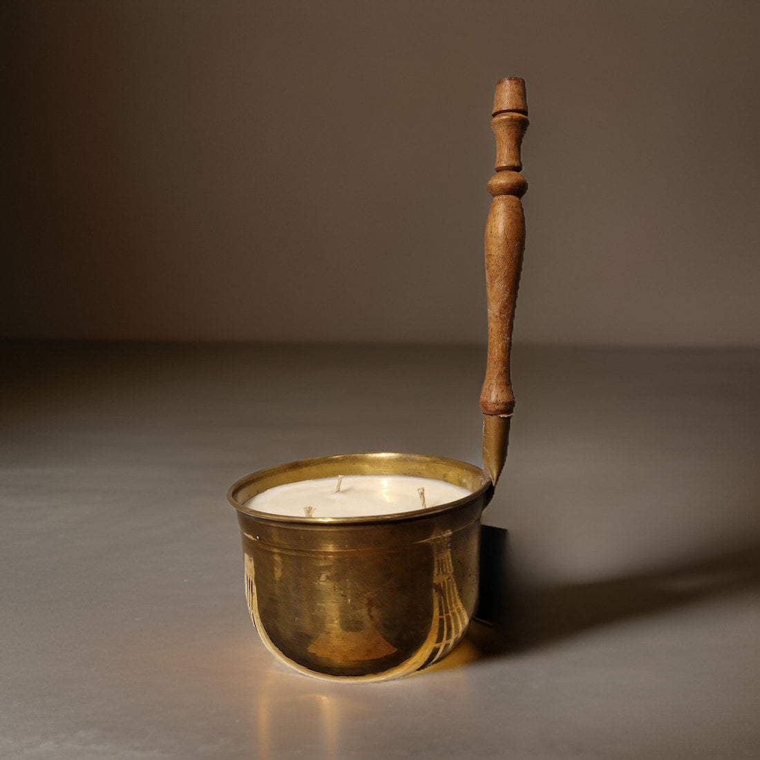 Vintage Copper Pot Candles with Wooden Handles