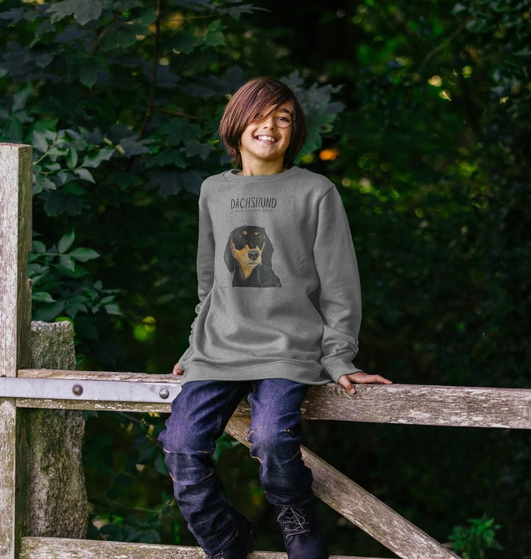 Snuggly Black and Tan Sausage Dog Kids Sweatshirt
