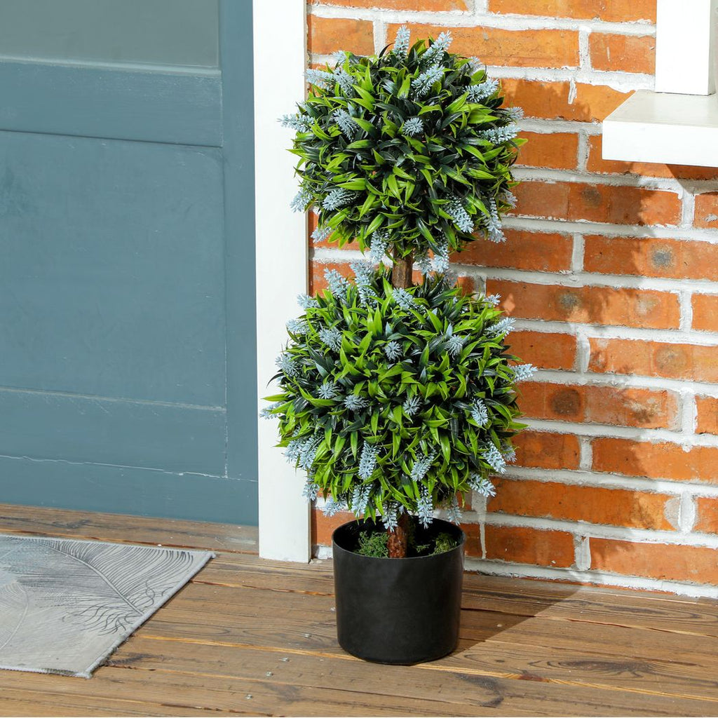 Set of 2 Potted Artificial Plants with Lavender Flowers