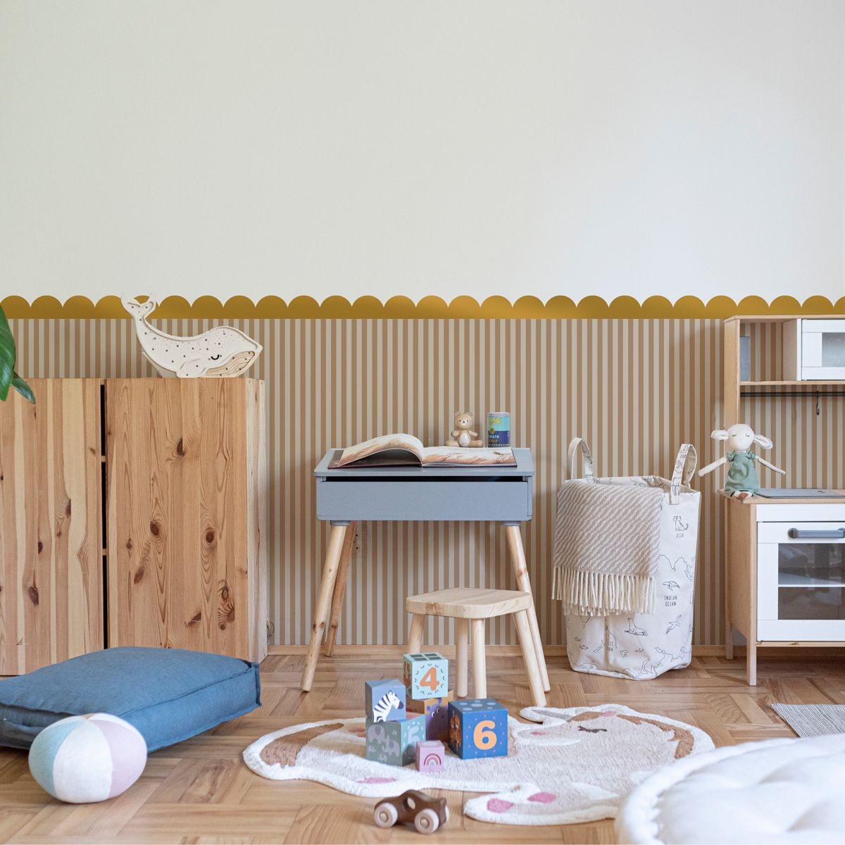 elegant golden circle wall stickers arranged in a chic pattern on a textured wall