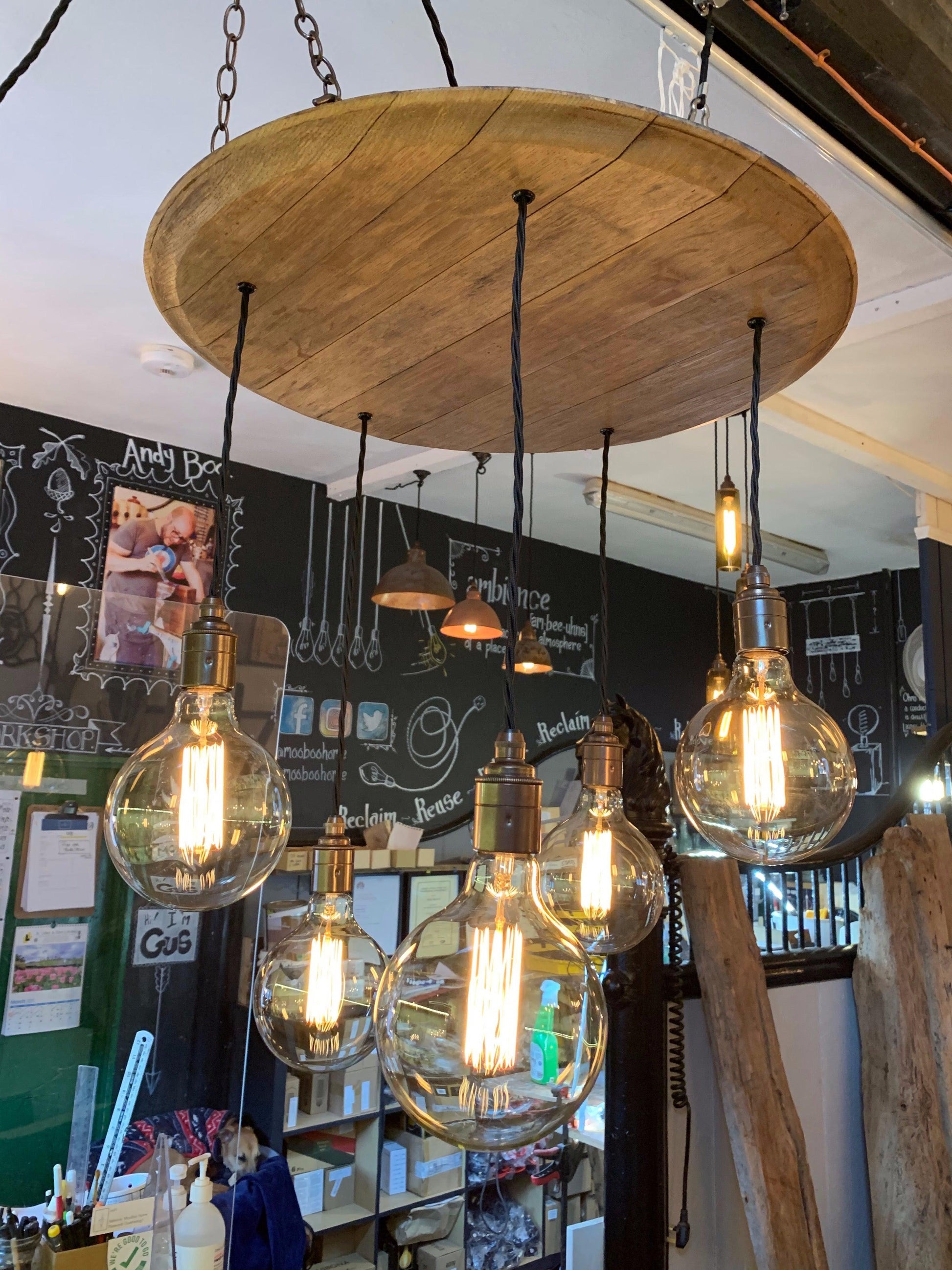 Handcrafted Whiskey Barrel Wooden Chandelier Cluster Pendant Light