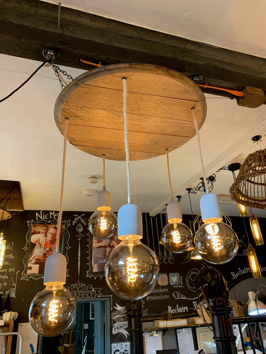 Handcrafted Whiskey Barrel Wooden Chandelier Cluster Pendant Light