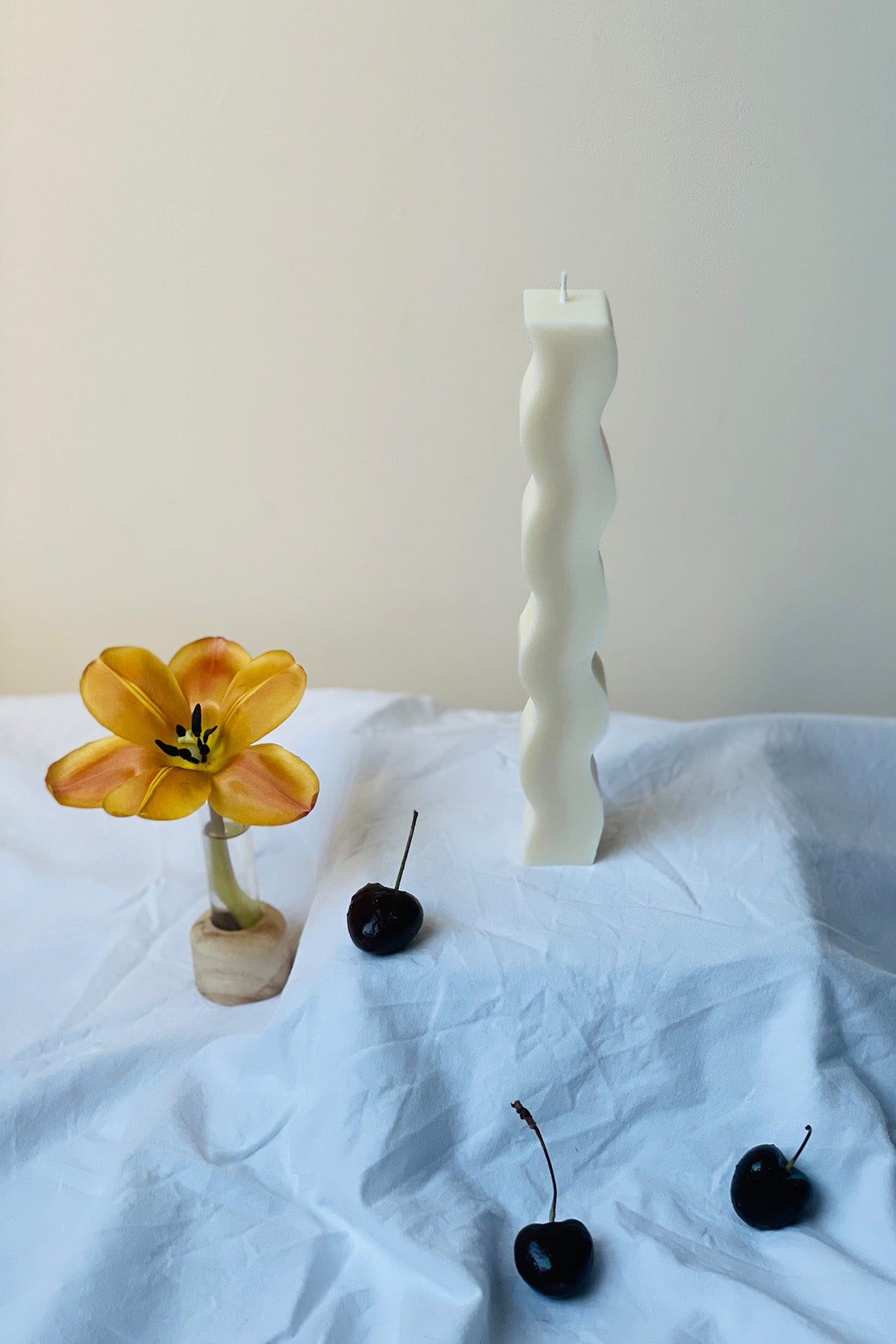 Wavy Pillar Candle in Pastel Colours