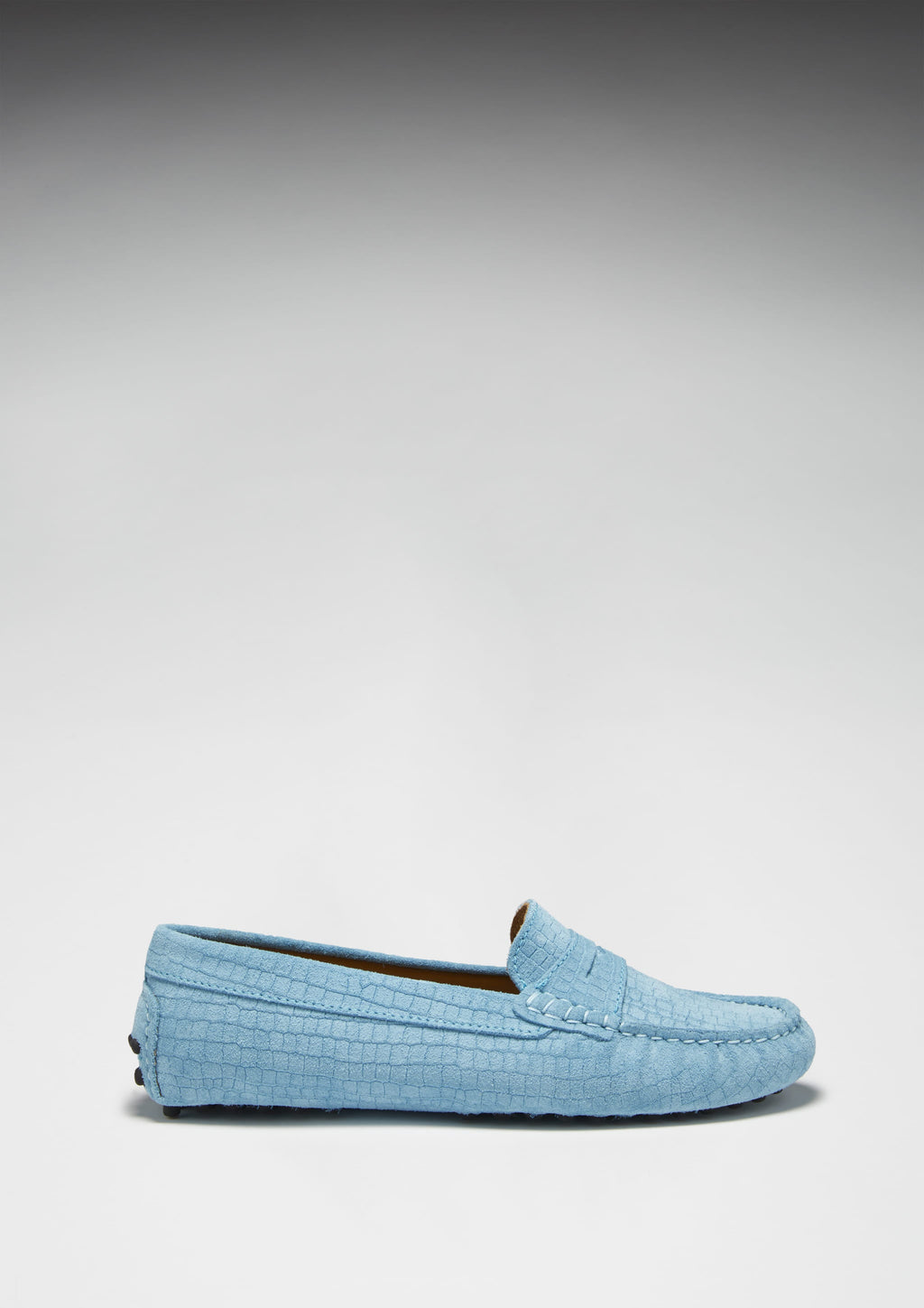 Women's Blue Suede Penny Loafers with Gecko Print