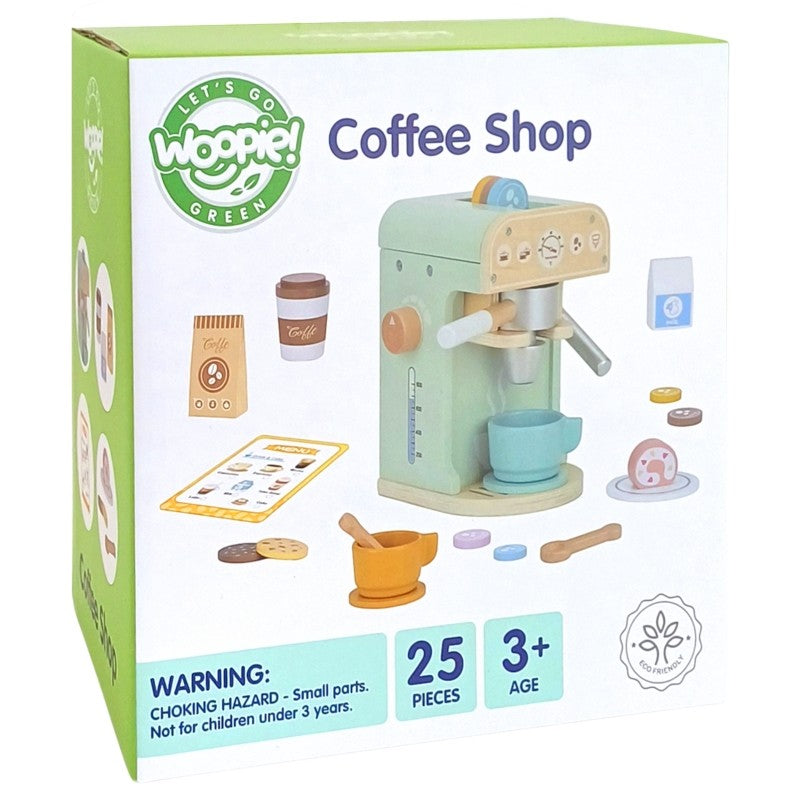a child's hands arranging the wooden coffee maker and pastries on a sunlit table