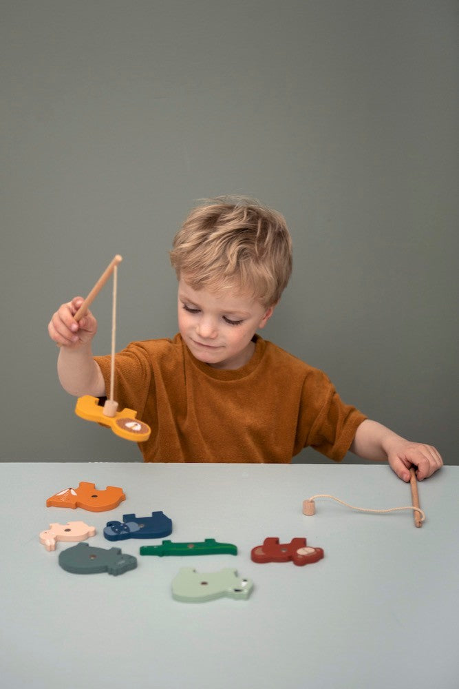 Two Wooden Rods, Eight Animal Friends - Safe, Educational Magnetic Fishing Game for Kids by Trixie Baby at www.brixbailey.com