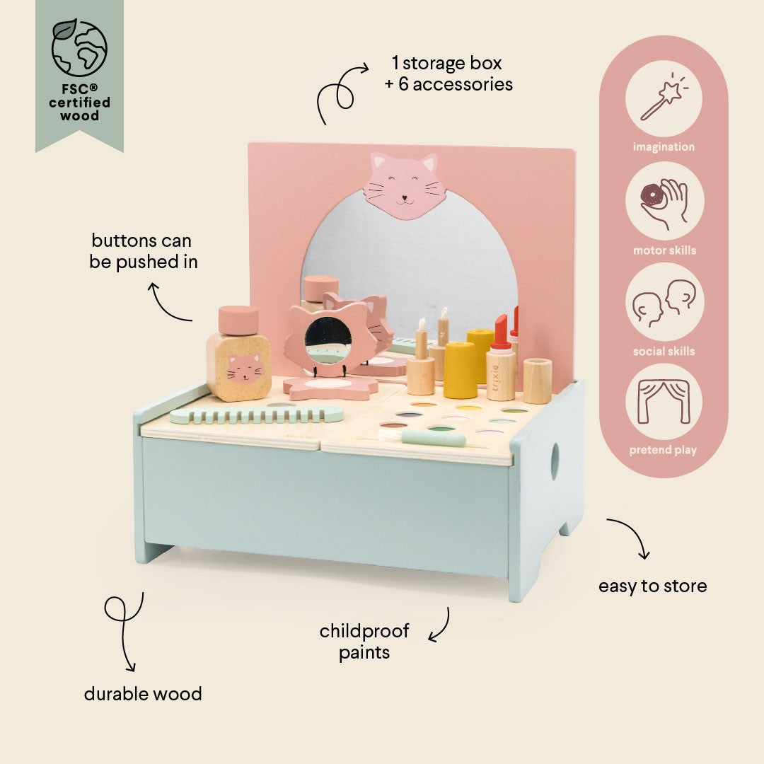 Wooden Makeup Set for Kids - Educational & Fun with Mirror, Comb, and More by Trixie Baby at www.brixbailey.com