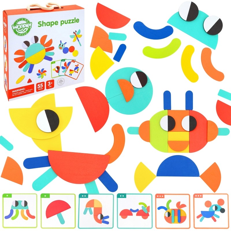 close-up of a child's hands arranging wooden puzzle pieces into a vibrant butterfly shape