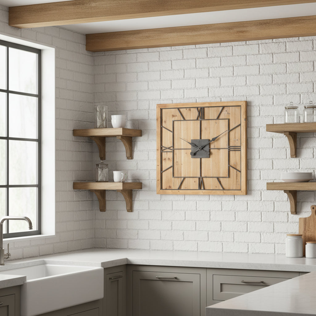 natural wooden backed skeleton wall clock on rokkatei-eshop.mom