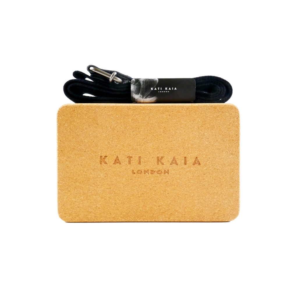 Natural Cork Yoga Block and Cotton Alignment Strap Set