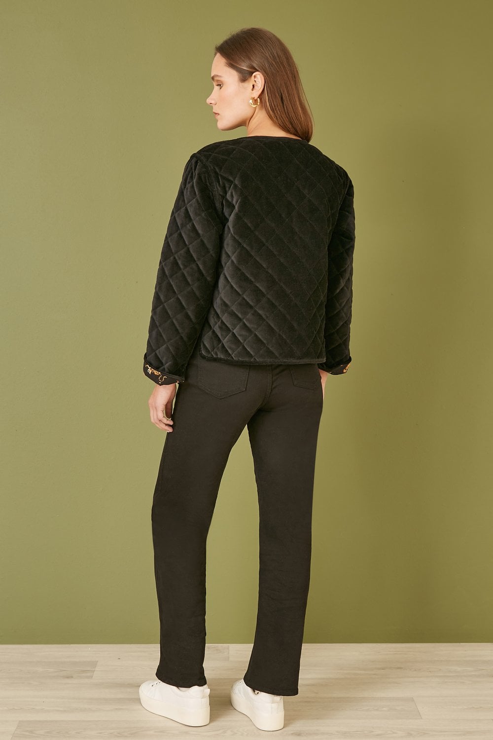 Black Velvet Quilted Jacket with Reversible Leopard Lining