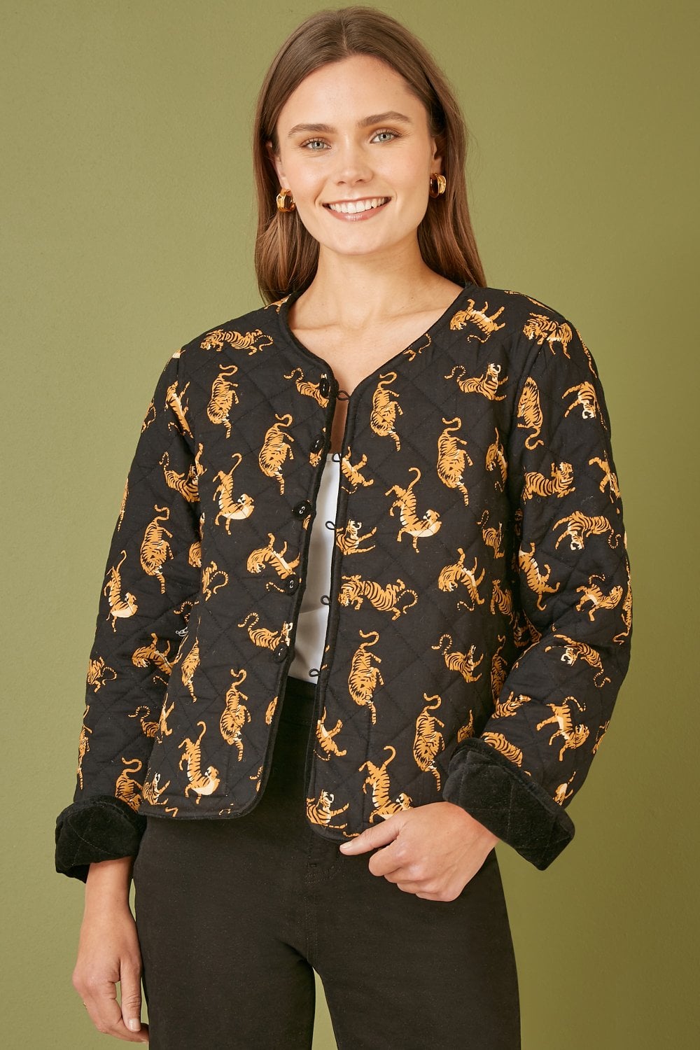 Black Velvet Quilted Jacket with Reversible Leopard Lining