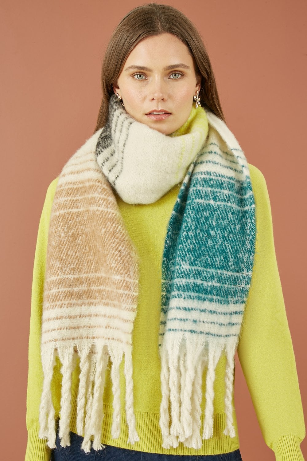 Brown and Green Oversize Fluffy Scarf