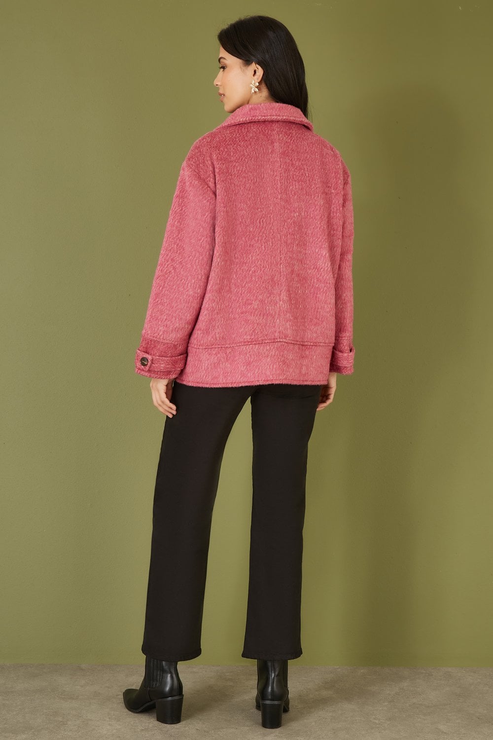 Pink Oversize Button Up Jacket With High Collar
