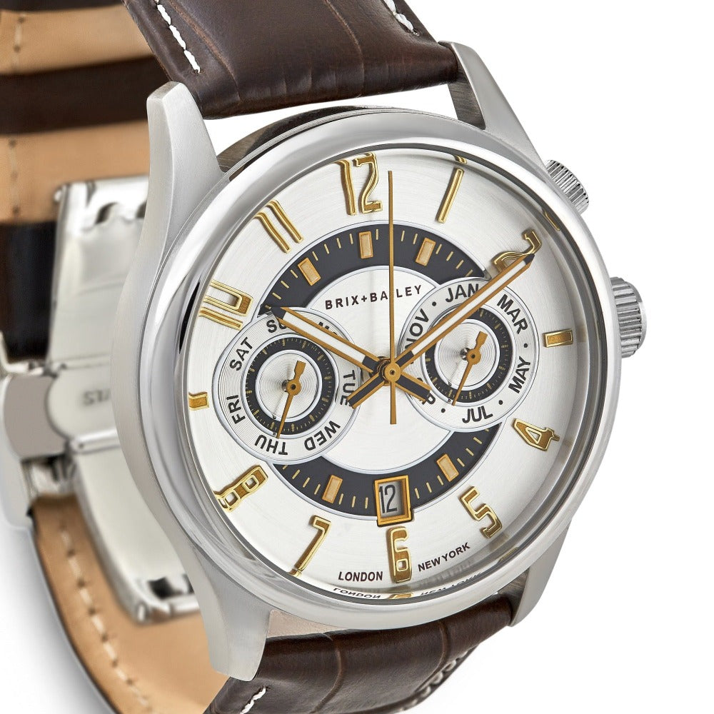 Brown Luxury Heyes Automatic Mens Watch Chronograph with Metal Strap Brix and Bailey